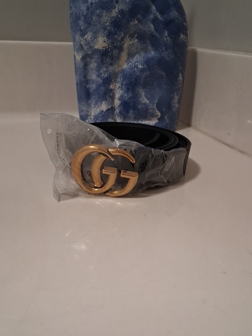 Gold Double-G Buckle Black Belt. Medium/Large
